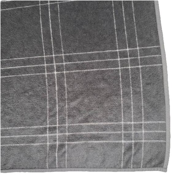 Vintage Biederlack Blanket 72x88 Gray‎ Plaid Velour Acrylic Made in West Germany - Picture 2 of 7